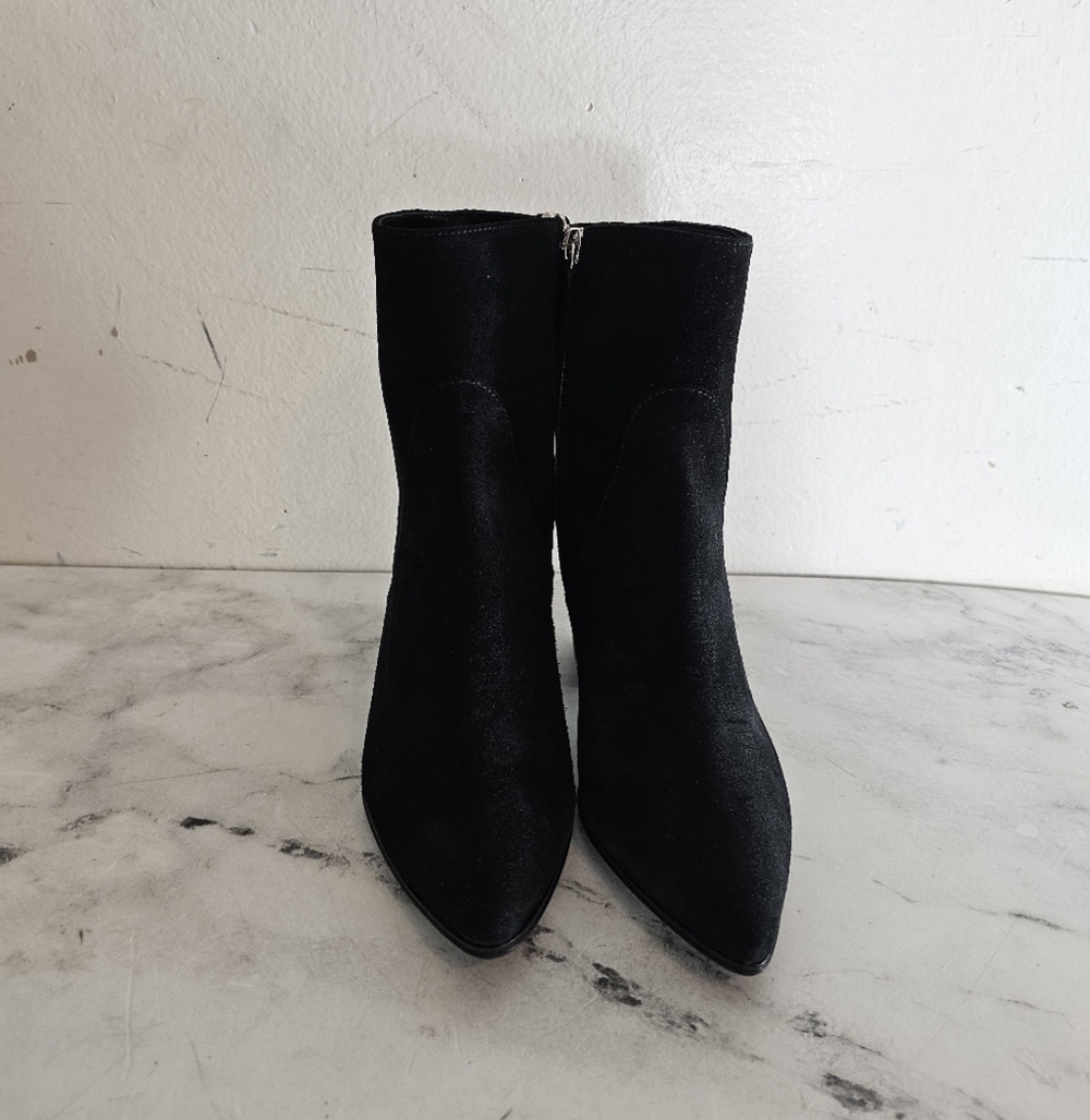 Alumnae Crosta Nero Black Suede Pointed Toe Heeled Ankle Boots 5.5 NWT - Picture 3 of 8